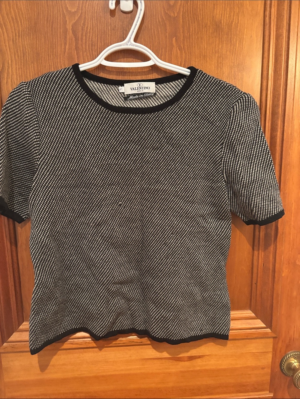 Valentino Black and White Textured Short Sleeve Knit Top